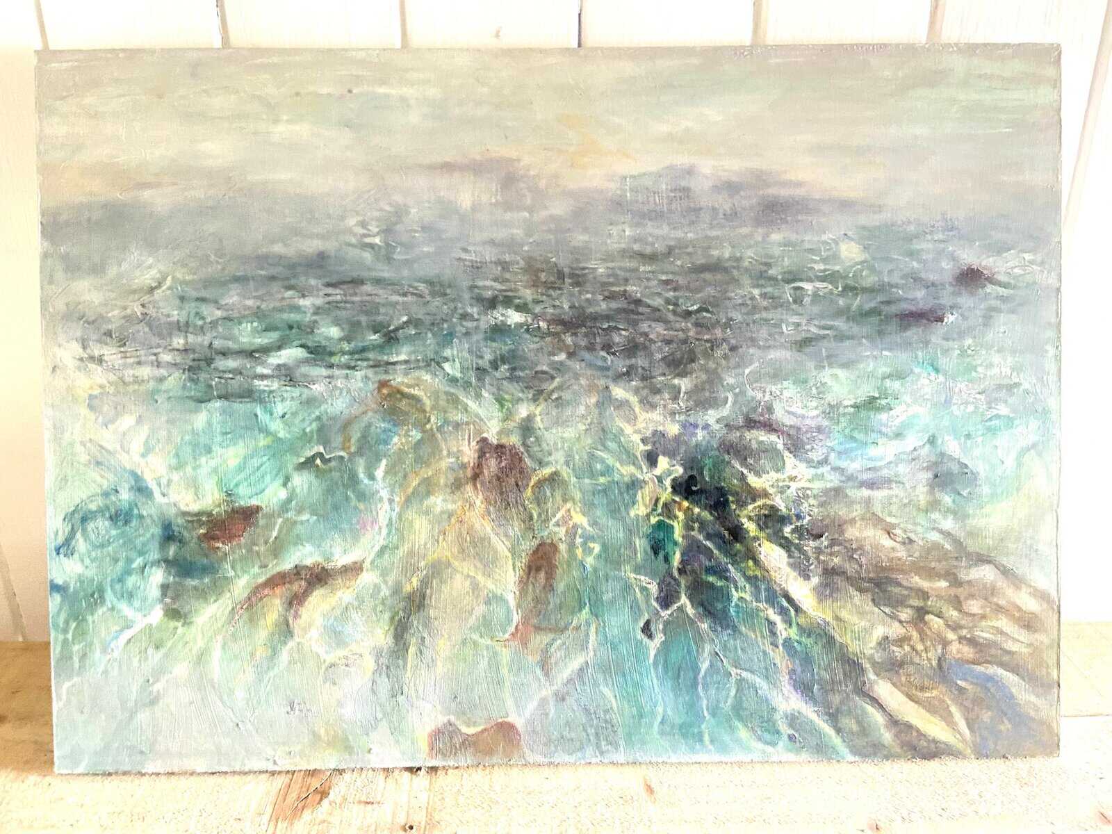 Painting of shoreline by Aine Ni Chiobhain