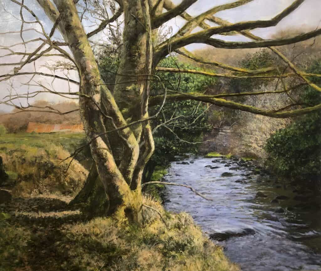 painting of tree by river