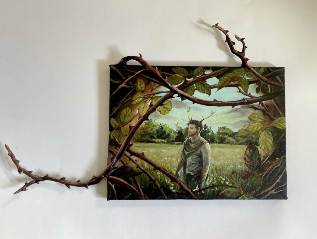 painting of man in a field