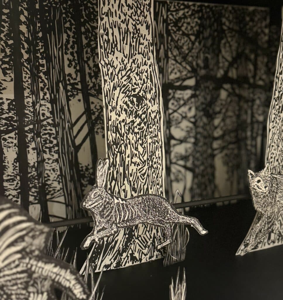 Forest scene with fox by Clara Weldon