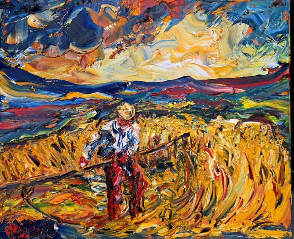 Man with scythe painting by Liam O Neill