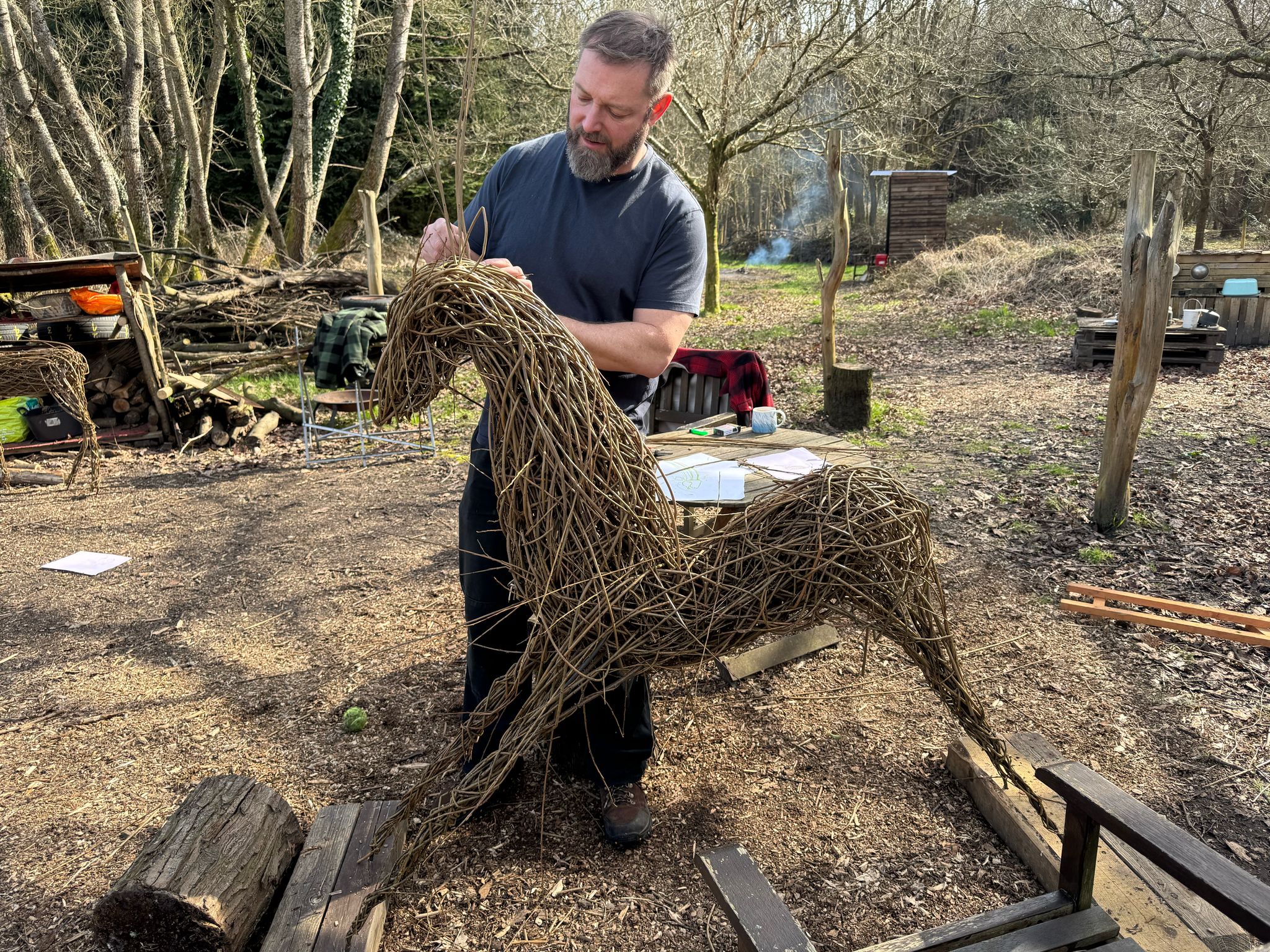 willow sculpture of a horse by Phil mc Sweeny